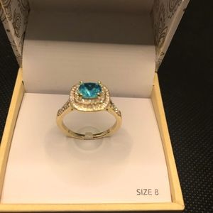 Gold Plated Aquate Halo Ring Size 8